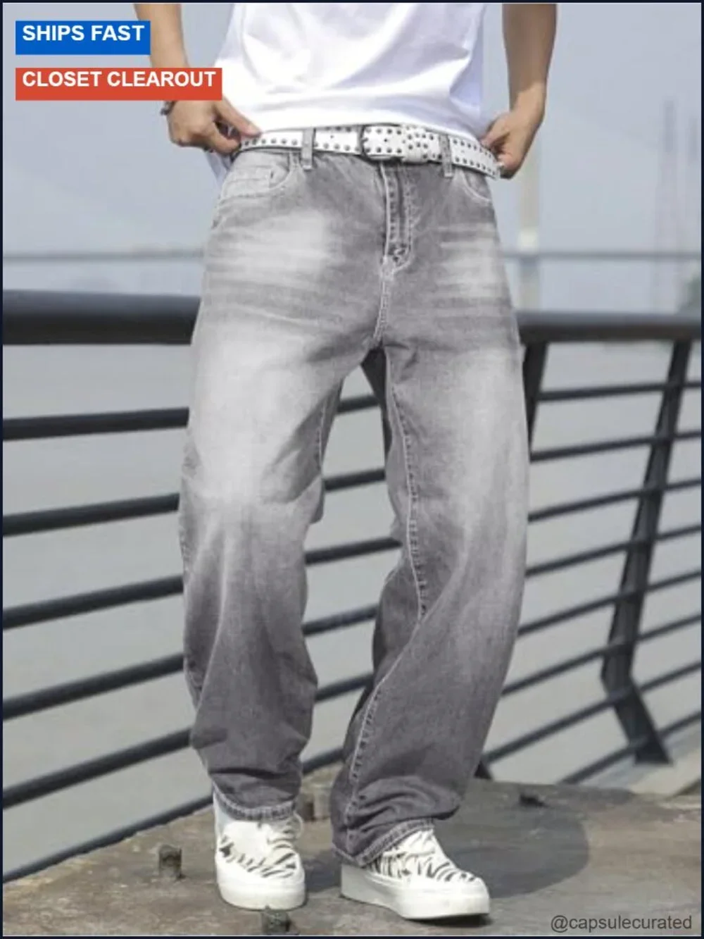 Men's Tapered Baggy Jeans - Loose Fit Wide Leg Denim Pants with Stretch, 5